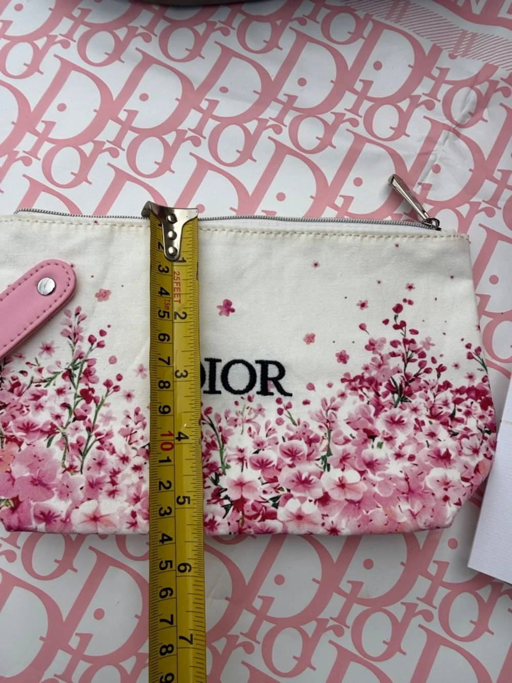 Miss Dior White & Pink Floral Cosmetic Pouch  Dior Bloom Makeup Fabric Pouch